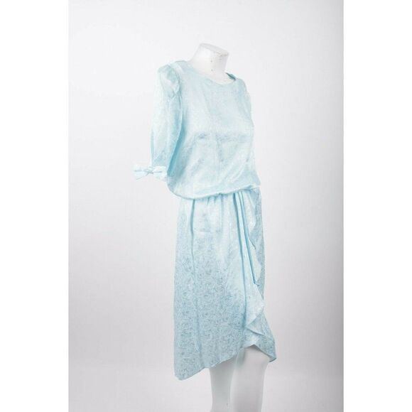 Vicky Vaughn Vintage Day Dress Size 11 12 Baby Blue Floral 1970's bows NWT - Picture 5 of 7